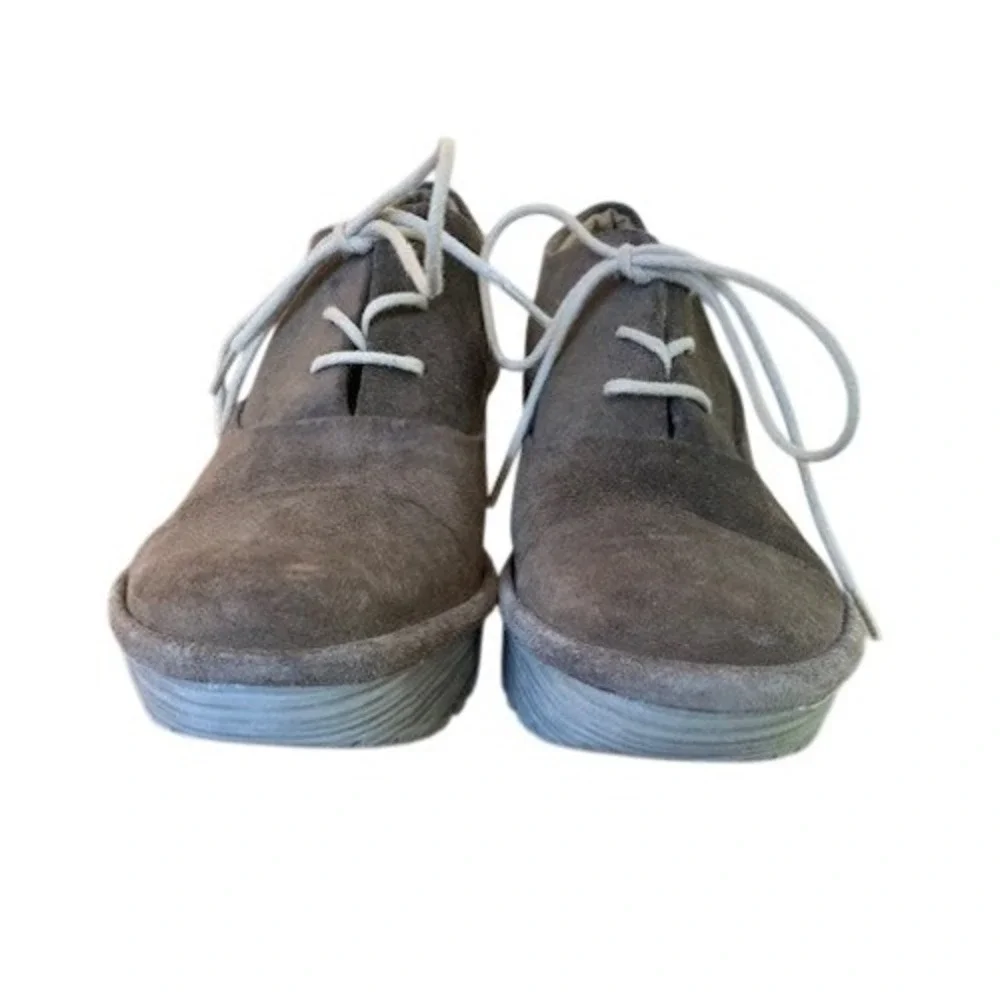 Fly London Brown Suede Wedge Oxford Shoes Womens Gorpcore Boho US 6.5-7 EU 37